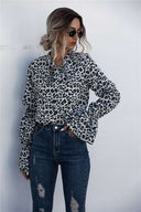 Trendy Leopard Print Women's Blouse with Wide Sleeves