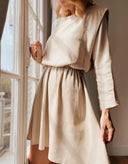 Chic Women's Gathered Dress with Cap Sleeves