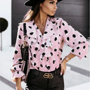 Chic Women's Blouse with Ruffle Accents and Polka Dot Pattern