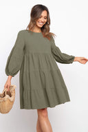 Women’s Flowing Jersey Dress with Ruffled Sleeves