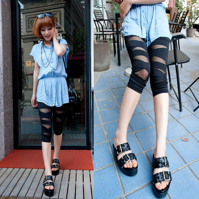 Chic Women's Leggings with Unique Twist and Sheer Panels
