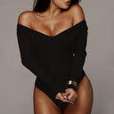 Women's Long Sleeve V-Neck Bodysuit with Textured Rib Design