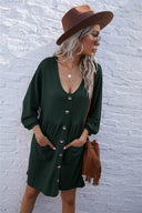 Chic Women’s Knit Dress with Button Placket & Pockets