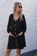 Chic Women’s Knit Dress with Button Placket & Pockets