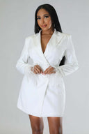 Chic White Blazer Dress with Feathered Sleeves