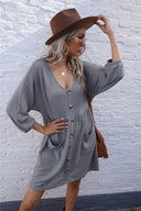 Chic Women’s Knit Dress with Button Placket & Pockets