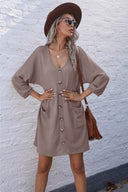 Chic Women’s Knit Dress with Button Placket & Pockets