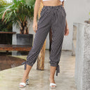 Elastic Waist Carrot Pants with Tie Belt
