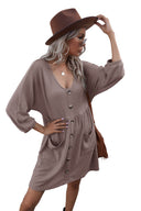 Chic Women’s Knit Dress with Button Placket & Pockets