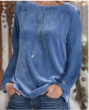 Chic Women's Long Sleeve Fleece Blouse with Stylish Round Neck