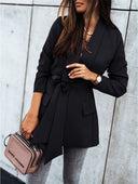 Stylish Women's Blazer Jacket with Tie Belt and Handy Pockets