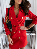 Chic Women's Blazer Dress with Gold Button Accents