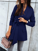 Stylish Women's Blazer Jacket with Tie Belt and Handy Pockets