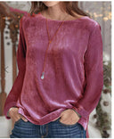 Chic Women's Long Sleeve Fleece Blouse with Stylish Round Neck