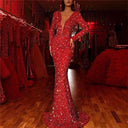 Stunning Women's Evening Dress with Deep V-Neck and Sequin Accents