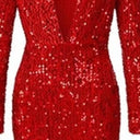 Stunning Women's Evening Dress with Deep V-Neck and Sequin Accents