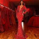 Stunning Women's Evening Dress with Deep V-Neck and Sequin Accents