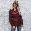 Chic Satin Shirt Dress with Waist Belt for Women
