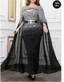 Stunning Cape Evening Dress with Glitter Accents