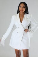 Chic White Blazer Dress with Feathered Sleeves