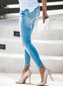 Trendy Women's High-Waisted Ripped Jeans with Button Fly