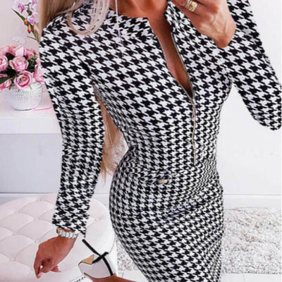 Houndstooth Pattern Women's Dress - Chic Style