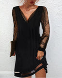 Glitter Sleeve Deep V-Neck Cocktail Dress