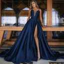 Stunning Evening Gown with Deep V-Neck and Flowing Train