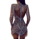 Glamorous Sequin Mini Dress with High Neck and Sheer Sleeves