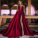 Stunning Evening Gown with Deep V-Neck and Flowing Train
