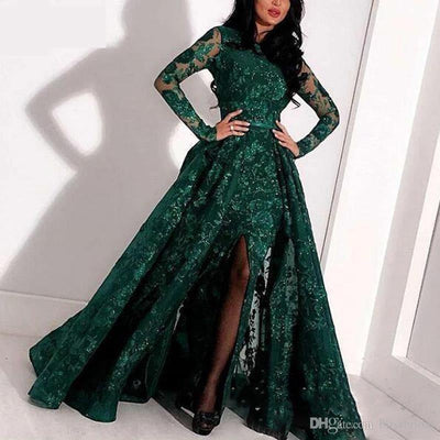 Women's Sequined Long Sleeve High Slit Dress