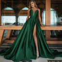 Stunning Evening Gown with Deep V-Neck and Flowing Train