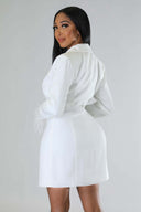 Chic White Blazer Dress with Feathered Sleeves