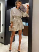 Glittering Women's Evening Dress with Stylish Waistband