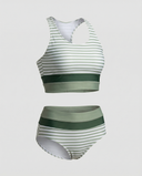 Chic Striped Zip-Back Bikini Set