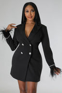 Chic White Blazer Dress with Feathered Sleeves