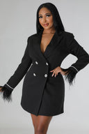 Chic White Blazer Dress with Feathered Sleeves