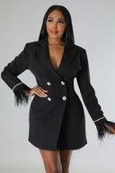 Chic White Blazer Dress with Feathered Sleeves