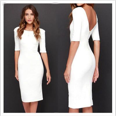 Chic Women's Midi Dress with Half-Length Sleeves and Stylish Neckline