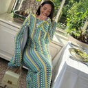 Chic Striped Patterned Crochet Maxi Dress