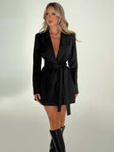 Chic Black V-Neck Blazer Dress for Women
