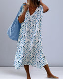 Flowing Leaf Print Midi Dress for Effortless Style