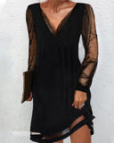 Glitter Sleeve Deep V-Neck Cocktail Dress
