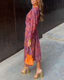 Retro V-Neck Long Sleeve Dress