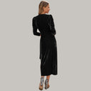 Velvet Midi Wrap Dress with Statement Puff Sleeves