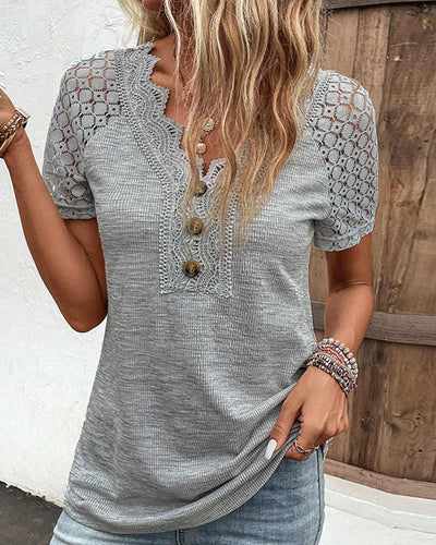 Women's Lace-Trim Short Sleeve Top