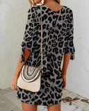 Chic Leopard Print Mid-Length Sleeve Dress