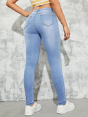 High-Waisted Skinny Fit Jeans in Light Wash