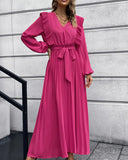 Chic Pleated V-Neck Maxi Dress