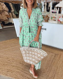 Chic V-Neck Half Sleeve Printed Dress